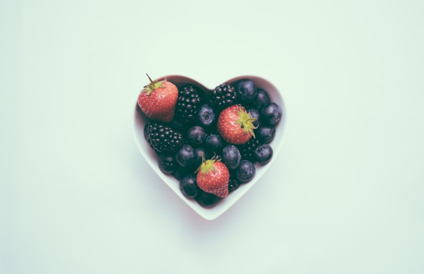 heart shaped bowl with fruit
